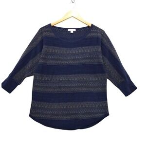New York‎ & Company Sweater Medium Blue Gray Metallic Knit Pullover Womens